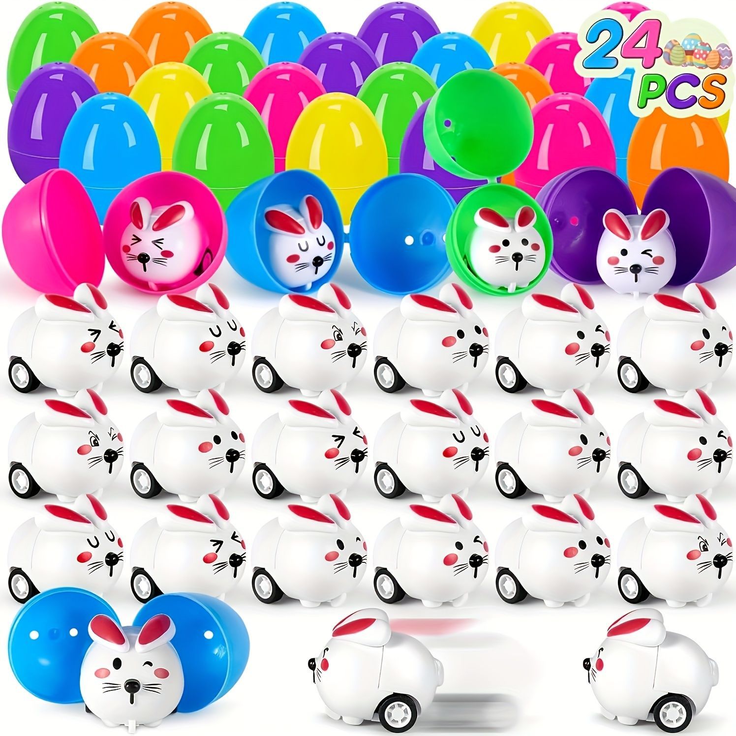24 conejos emoji + 24 cáscaras de huevo pequeñas
