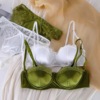 Green glossy set, sexy push up bra, french style