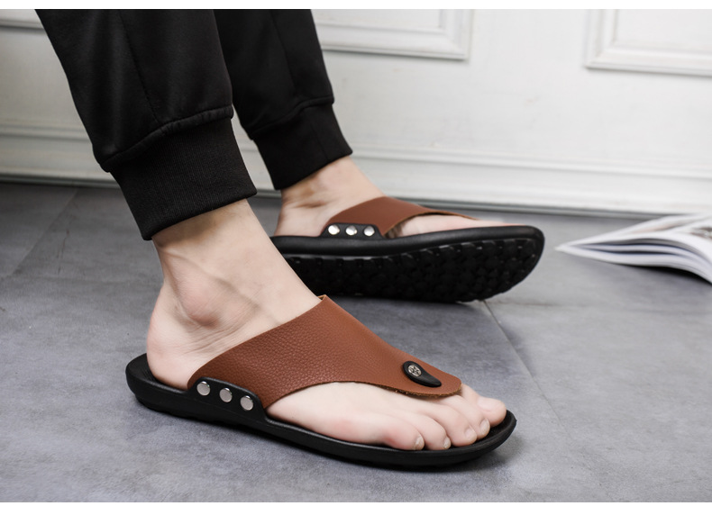 New casual men's herringbone slippers Korean version minimalist flat bottomed beach shoes fashionable and comfortable_voghion.com