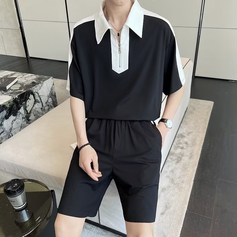 Otoño, personalidad de moda, combinación de colores, deportes y ocio, traje suelto, traje de dos piezas con suéter para hombre