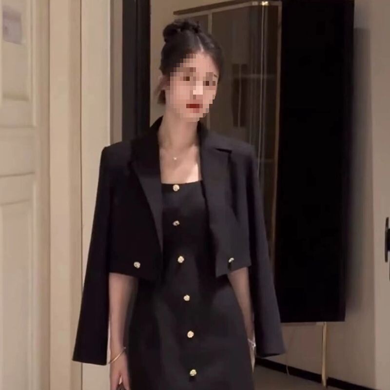 法式气质小香风套装女秋季2025新款短款外套背心连衣裙两件套|undefined