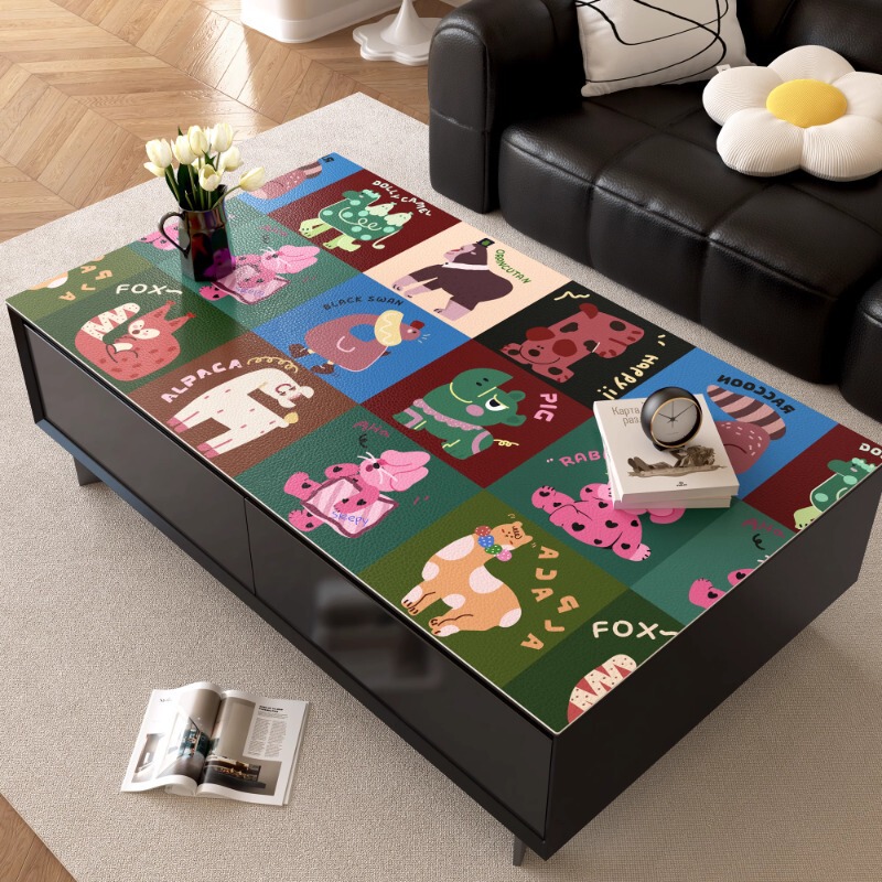 Coffee Table Double-sided Leather Tablecloth Waterproof and Oil-proof Non-washable Anti-scalding Table Mat Cartoon Advanced Sense Leather Desktop Protective Mat