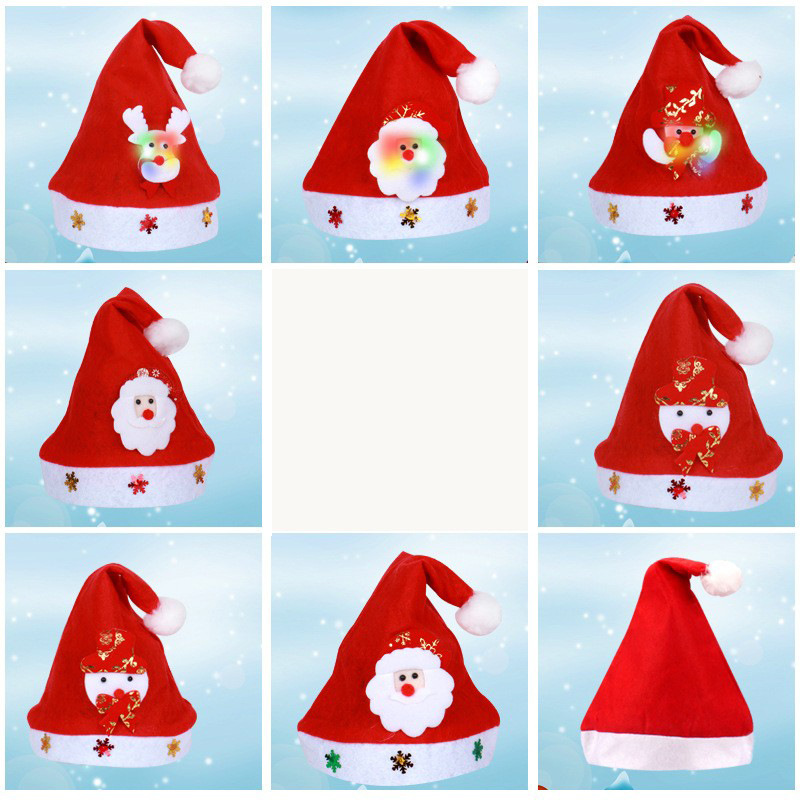 Sombreros de Navidad de dibujos animados con luces rojas, sombreros de Navidad para niños, regalos de Navidad, decoraciones de Navidad al por mayor