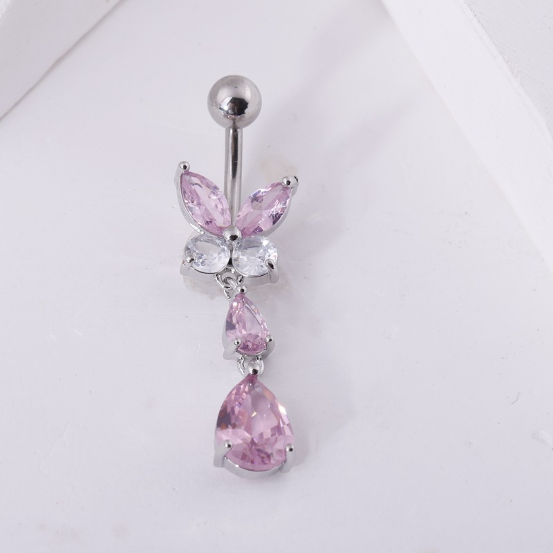 Sexy Inverted Peach Heart Long Navel Ring Marquise Belly Ring Set Copper Gold 2025 Summer detail image 12