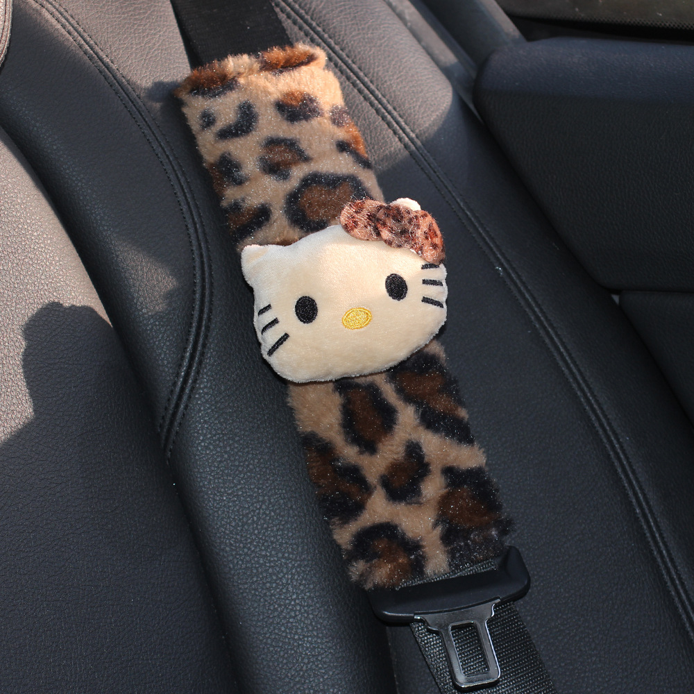 Maillard Leopard Print Hellokitty Plush Car Seat Belt Shoulder Cover Car Interior Decoration Good New Car Gift