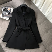2023春秋季新款黑色小西装外套女韩版修身时尚气质腰带西服上衣女