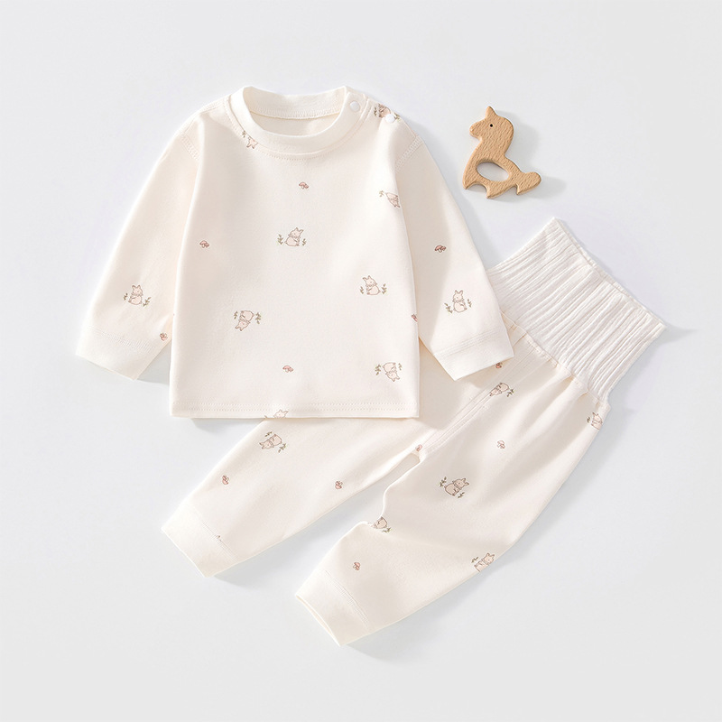 Class A baby-friendly autumn clothing set, made of 100% cotton, breathable and seamless, with a high-waisted design to protect the belly without constricting the waist, children's clothing