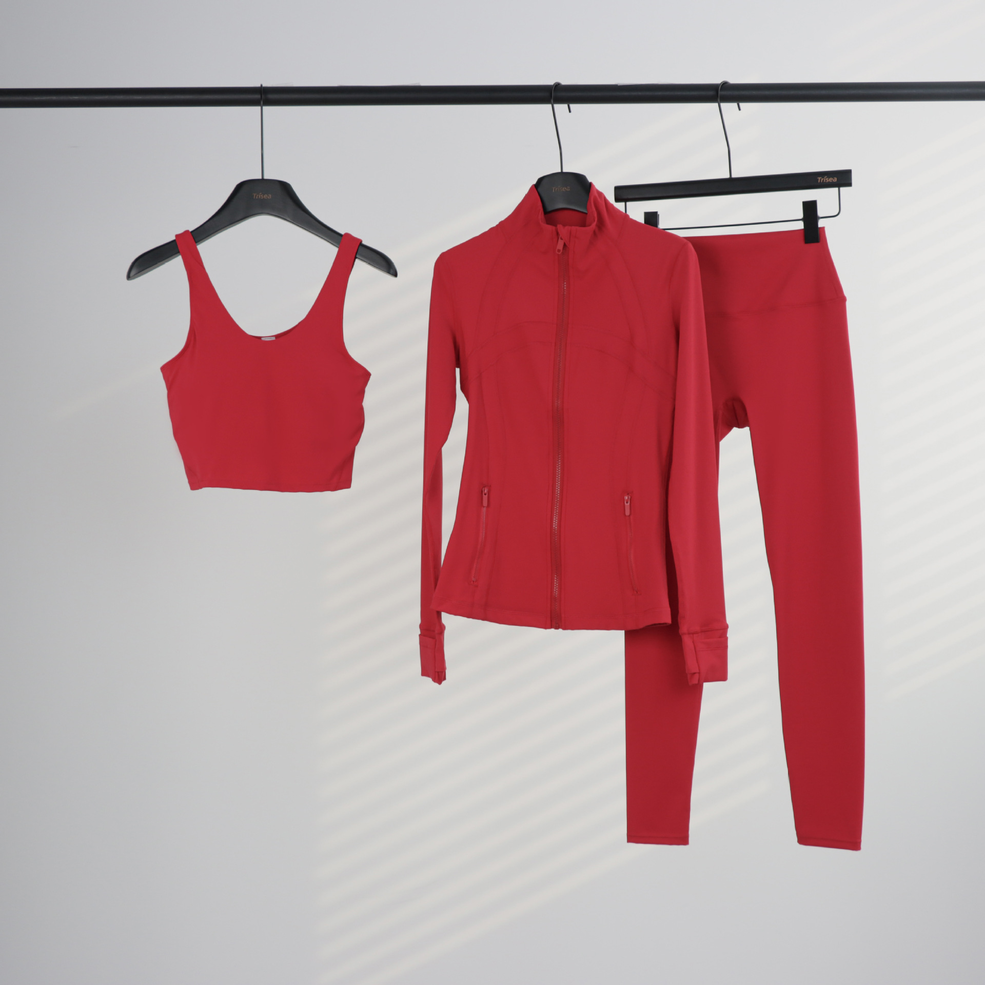 Conjunto de yoga LULU de tres piezas: chaqueta, camiseta sin mangas con cuello en U y leggings de cintura alta para mujer.