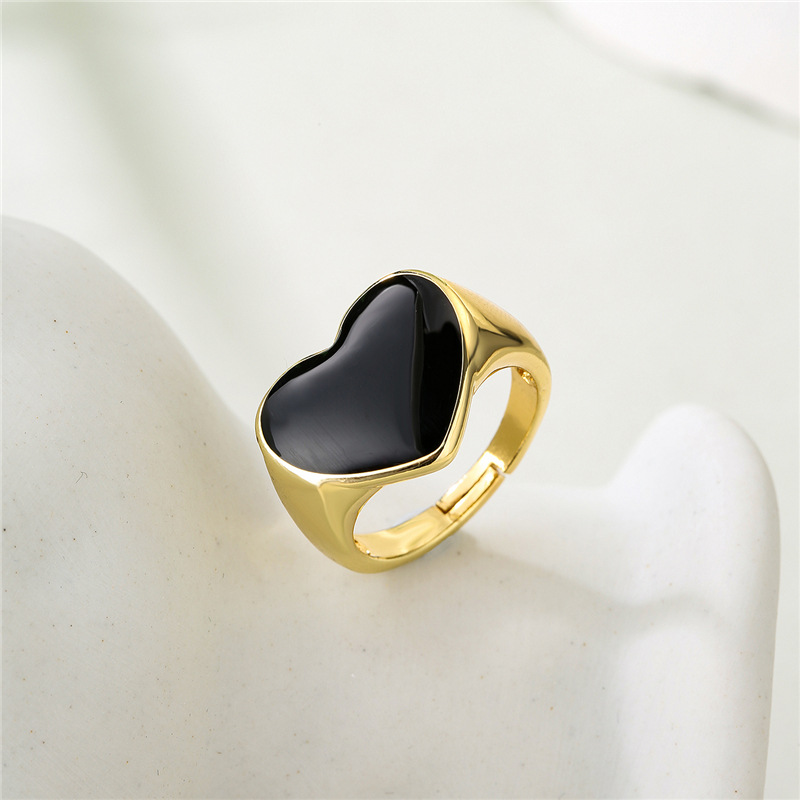 Wholesale Jewelry Black Oil Drop Heart Copper Open Ring Nihaojewelry display picture 2
