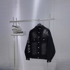 パリb家2025新型高版サイドロゴ文字刺繍デニムジャケット男女一枚
