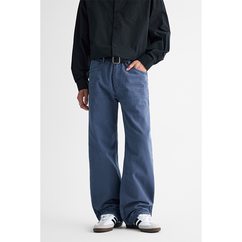 Pantalones Casuales Rectos de Algodón para Hombre Lavados Corte Holgado para Uso Casual