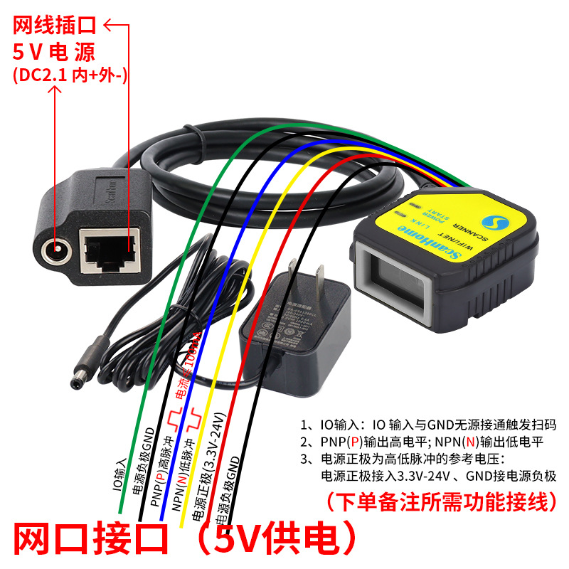 Network port interface (5v power supply) (can be personalized: io input control, plc high, low level detection)