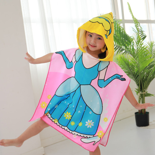 Cartoon Children's Cape Beach Towel Cape for Toddlers with Hat, Wearable Bath Towel Super Fine Fiber Sunscreen Swimsuit for Girls