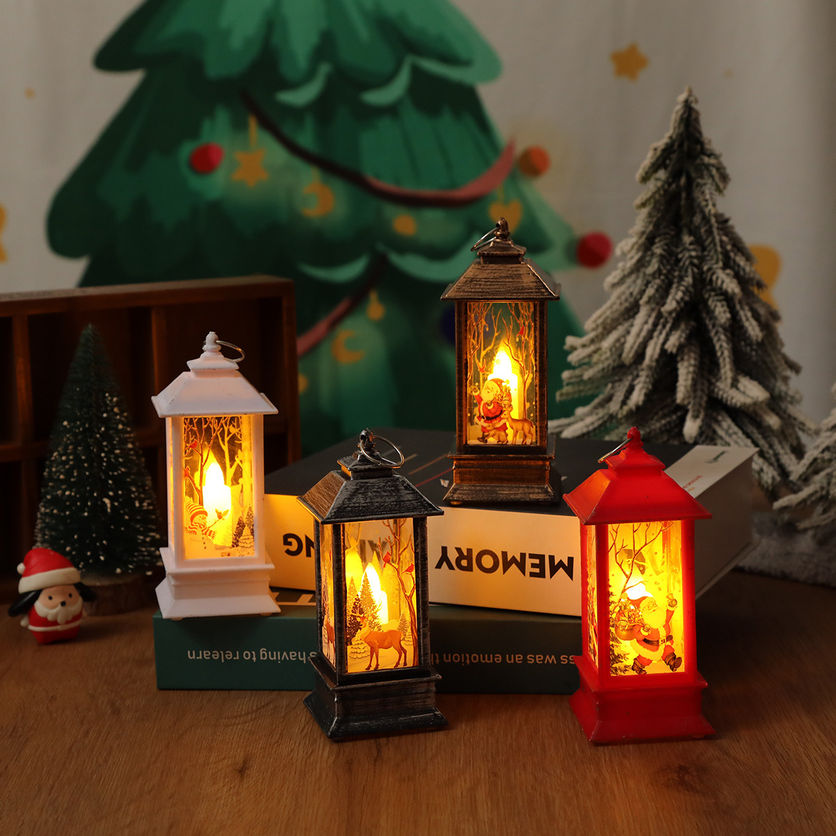 Navidad transfronteriza LED vela electrónica simulación vela de escritorio retro portátil luz de noche decoración luz de viento