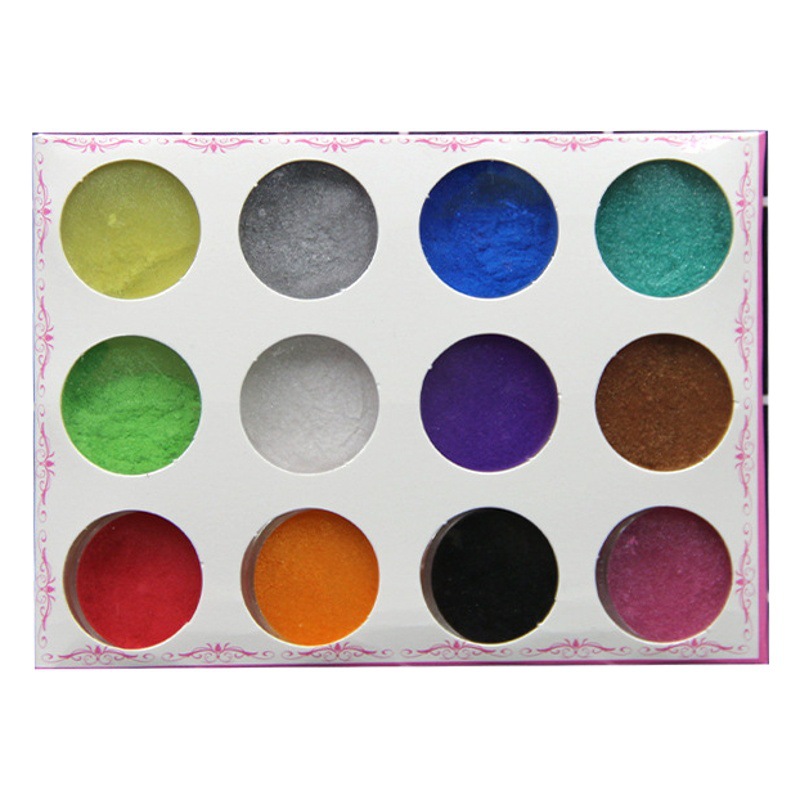 Venta al por mayor 12-color nacarado polvo de mica en polvo Delgado pegamento espumante UV epoxi hecho a mano acuarela pigmento teñido con mezcla de colores
