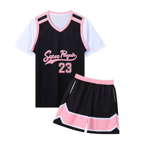 Women's Outdoor Pink Sport Running Fitness Training Short-Sleeve Basketball Jersey Set with Printed Word