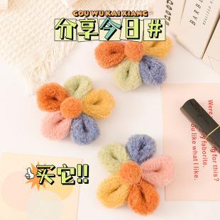 Handmade embroidery colorful five-petal flower brooch wholesale cute girl plush small jewelry cartoon hair accessories headband accessories