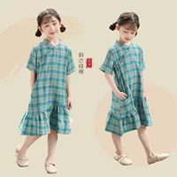 Детское улучшенное художественное платье Cheongsam для девочек, новое праздничное платье в клетку в национальном стиле в китайском стиле для девочек летом.