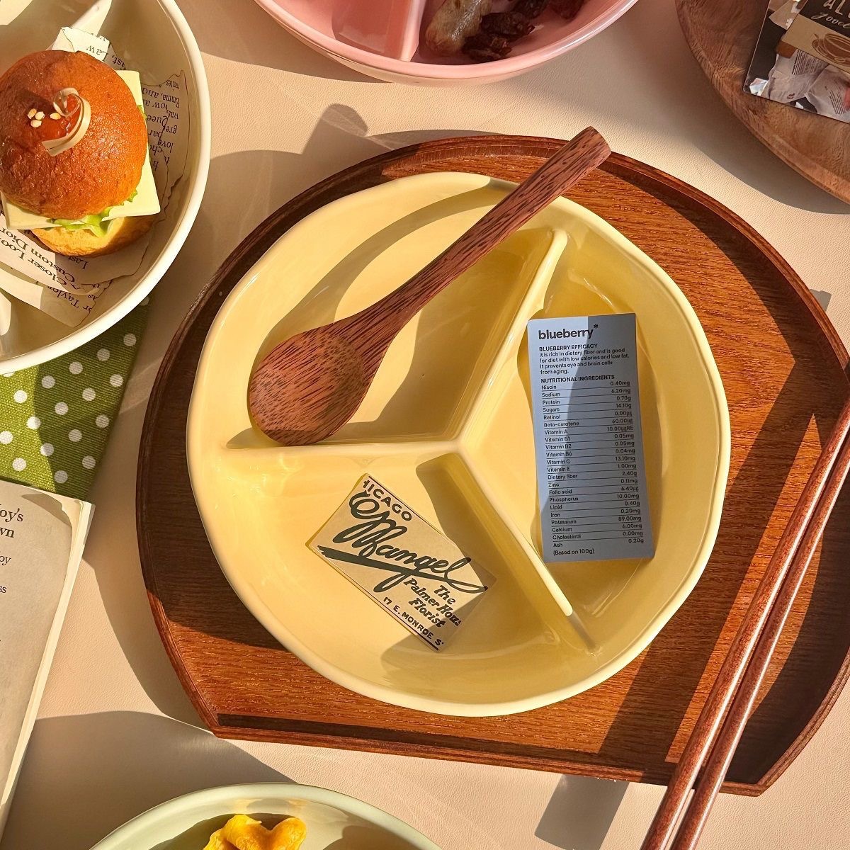 둥근칸이 있는 디너 접시-노란색