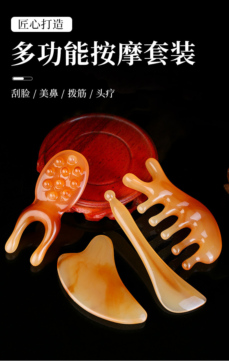 Gua Sha Facial Tool Set Resin Guasha Board and Tendon Comb for Face Massage and Body Care overview