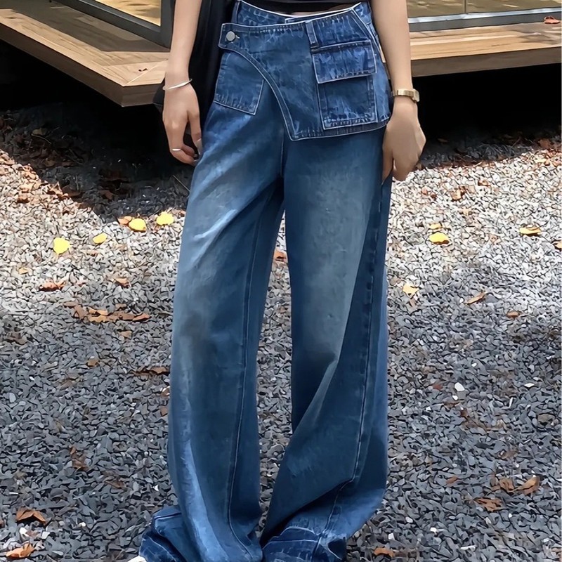 美式阔腿牛仔裤女秋季2025新款大码胖mm显瘦宽松直筒梨型身材裤子|undefined