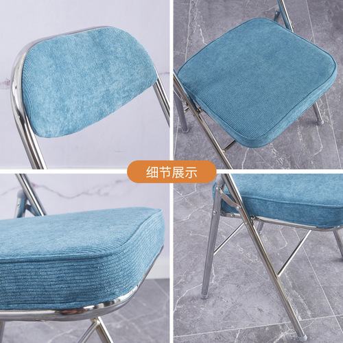 Vintage dining chair, restaurant folding chair, corduroy red chair, hot pot restaurant waiting chair, metal electroplated office backrest stool