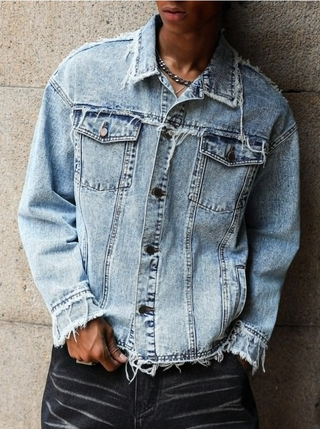 Giacca di jeans uomo casual cardigan con revers stile versatile_voghion.com
