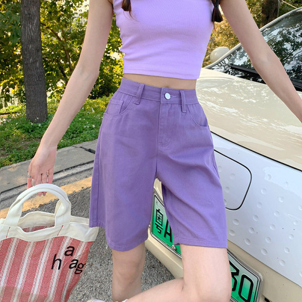 Fashionable Denim Shorts for Women, Summer New Korean Style High-Waisted Wide-Leg Shorts, Slimming and Unique Straight-Leg Pants for Women
