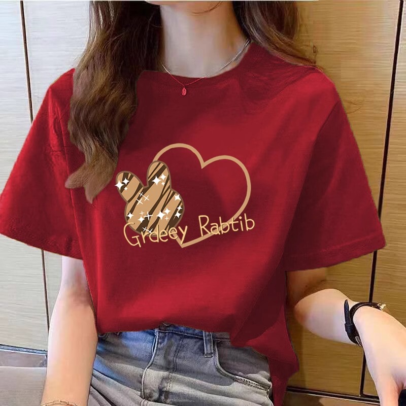 2026 Year of the Horse Red Short-Sleeved T-Shirt for Women 100% Pure Cotton Loose Korean Style Versatile Half-Sleeved Top for Women Ins 2026 Year of the Horse Red Short-Sleeved T-Shirt for Women 100% Pure Cotton Loose Korean Style Versatile Half-Sleeved Top for Women Ins