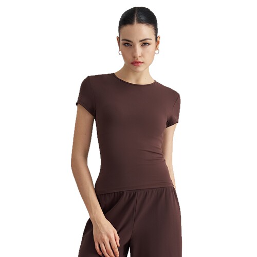 SNU Bare Sensation Short-Sleeve Women's T-Shirt Slim Fit Discreet Round Neck Yoga Top Women High-End Breathable Yoga Fitness Clothing