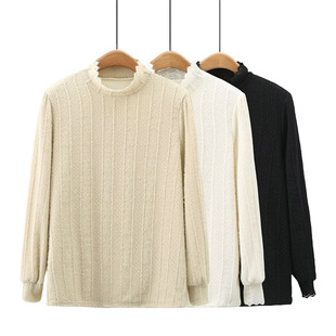 Plus size women's top 2023 Winter new style fat sister fashion slimming fleece-lined thick lace bottoming shirt 2365