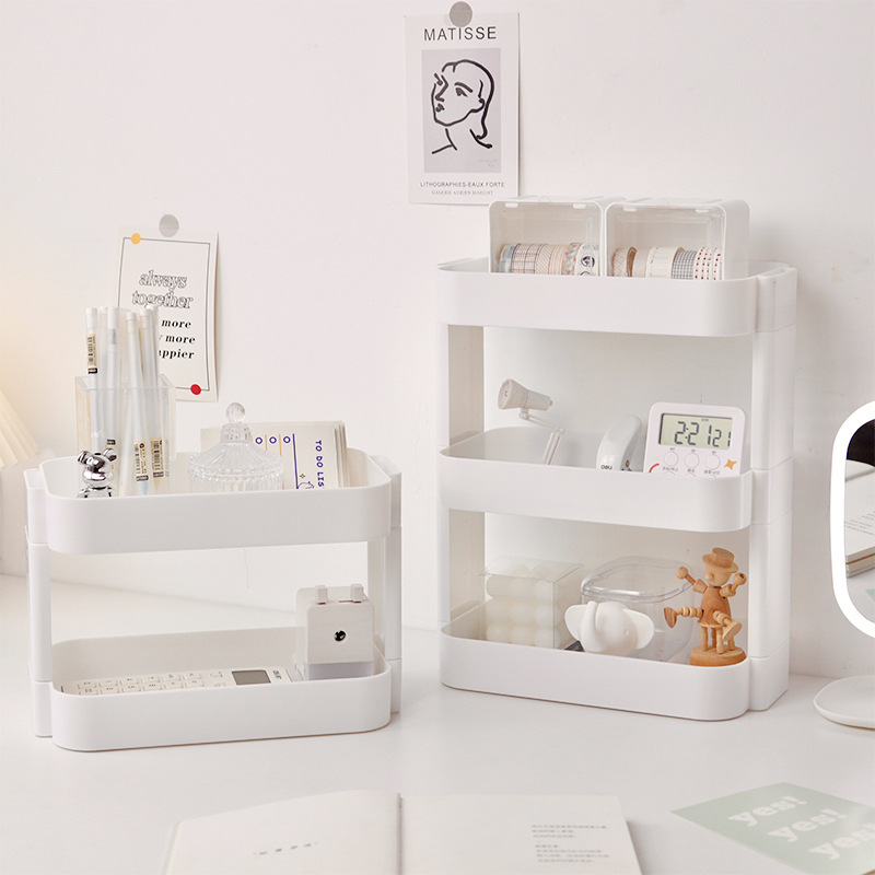 Estantes de escritorio transfronterizos de doble capa de dormitorio cosméticos de oficina estantes de almacenamiento de artículos diversos dormitorios de estudiantes estantes de orden de artefactos