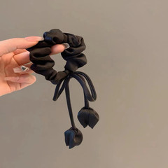 2023 New Arrival High-End Black Ribbon Bow Ponytail Hair Tie & Flower Bud Big Elastic Hairband for Women