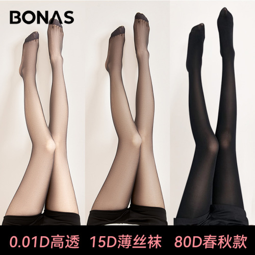 Bonaes black silk stockings for women, anti-snag, durable, sexy 0D high transparency ultra-thin tights, luxurious, elongated black silk