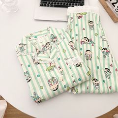 云朵棉睡衣女春秋季新款可爱日系卡通花边长袖长裤宽松大码家居服