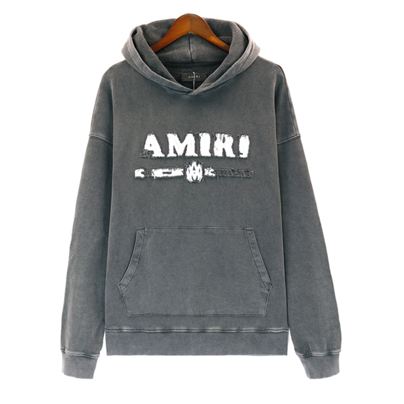 European and American Fashion Brand Amiri Washed Old High Street Embroidered Hooded Sweater Loose plus size Hoodie suit Men