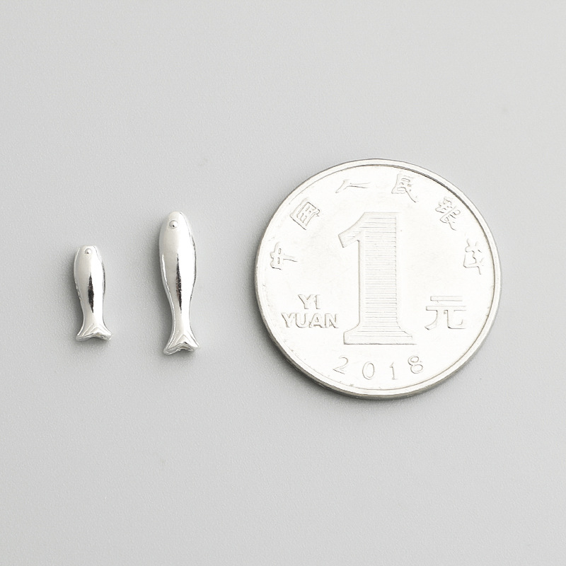 Fish Pattern 1 Piece 4*10mm 4*14.5mm Hole Under 1mm 925 Sterling Silver Fish Polished DIY Ornament Accessories Beads