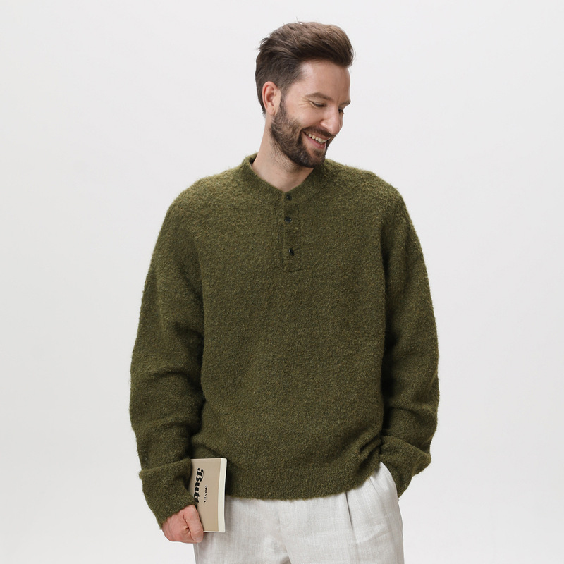 Old Money Style Circle Yarn Henry Collar Sweater Autumn and Winter Trendy Brand Lazy Retro Knitwear Warm Casual Jacket Q