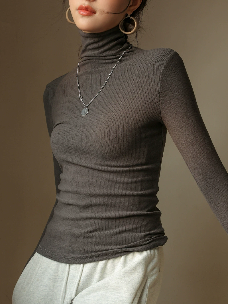 Топ женский в лоскутах с длинным рукавом, высокий ворот, западный стиль, slim fit осень