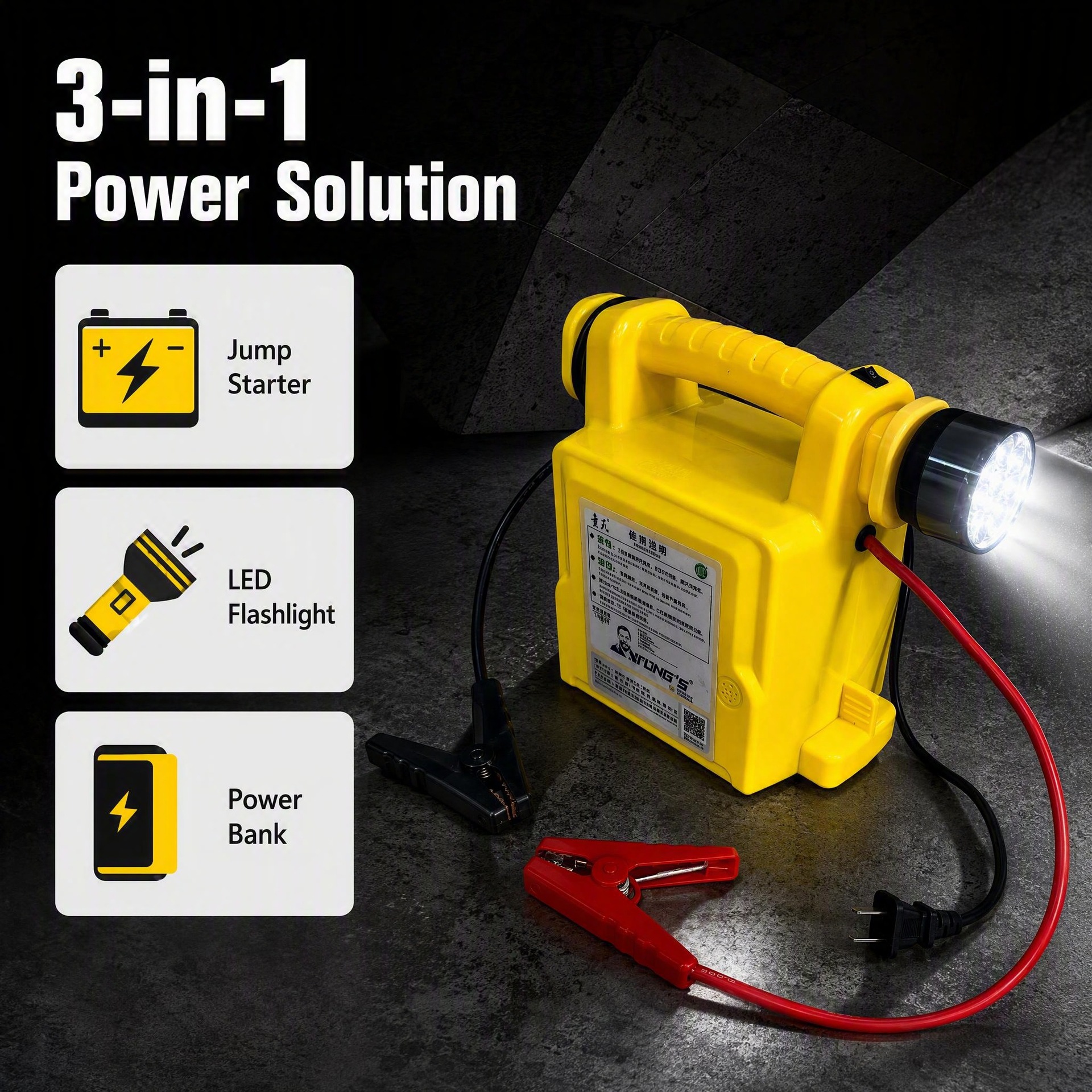 Multifunctional Car Jump Starter with Flashlight and Power Bank
