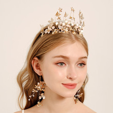 欧美新娘头饰手工发箍复古超仙舞会派对饰品套装合金花朵耳环发箍