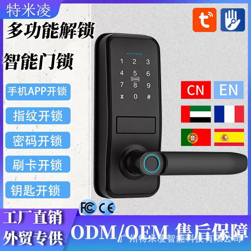 跨境涂鸦智能锁家用公寓一握开指纹锁木门密码锁通通锁厂家现货