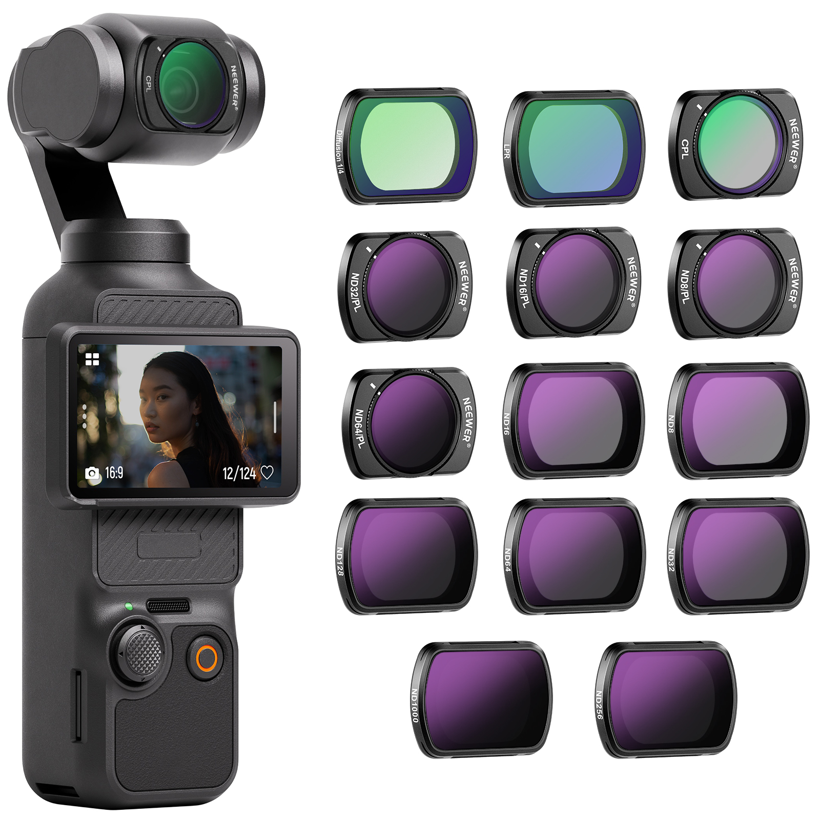 Aplicable a DJI pocket3 conjunto de filtro de absorción negro blando ND atenuación lente gran angular lente de ampliación uv HD