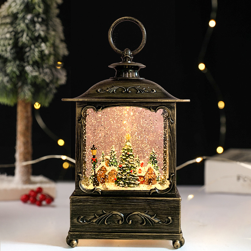 Regalo de Navidad copo de nieve deseando luz muñeco de nieve luz nocturna caja de música bola de cristal caja de música Luz de viento para niños Juguetes
