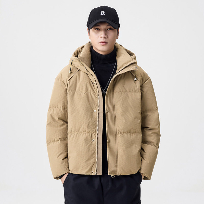 2025 invierno nuevo chaqueta de plumón de moda hombre chaqueta caliente con capuzas de alta maría color khaki impermeable con marca de algodón colgante image 1