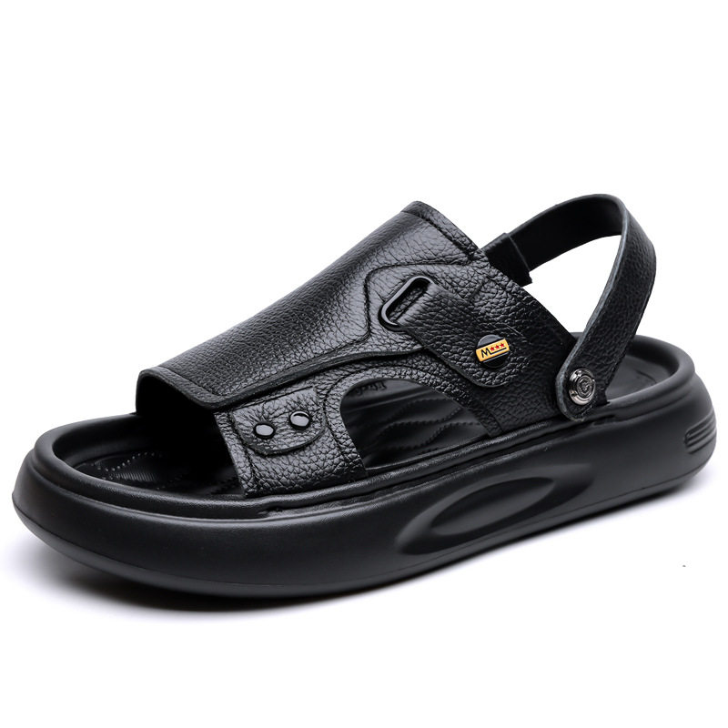 Dép sandal nam da bò lớp đầu đế dày xốp, quai hở ngón kiểu lười thoáng khí — G2S562 màu nâu, G2S562 màu đen