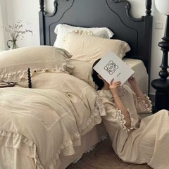 法式奶油棉麻混纺四件套少女心双花边同款棉麻可外穿刺绣睡衣睡裙