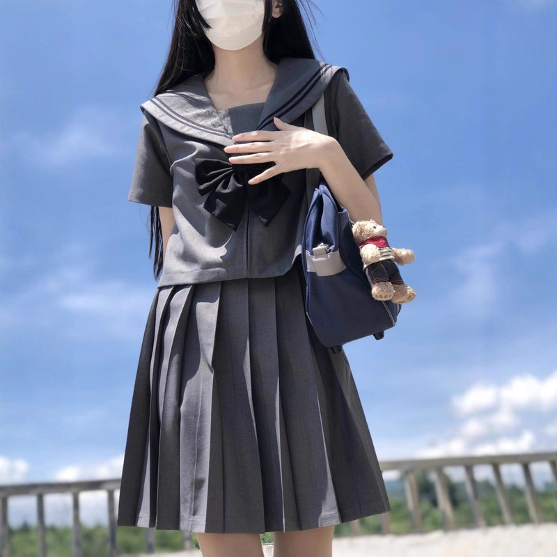 灰二本原创正版水手服JK制服夏季百褶裙日系正统套装学院风短裙|undefined