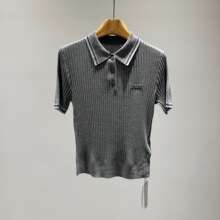 现货2026夏季新款法式休闲极简风显瘦POLO领短袖针织衫女 P163199