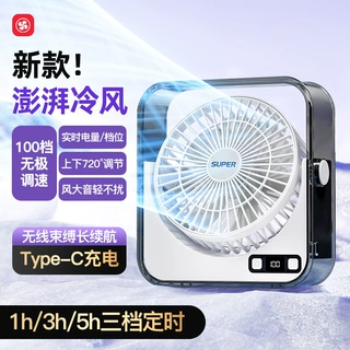 新款桌面风扇USB大风力充电款透明宿舍学生风扇灯光智能数显风扇